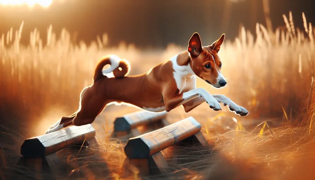 a basenji dog doing training