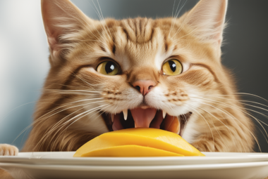 cat eating mango
