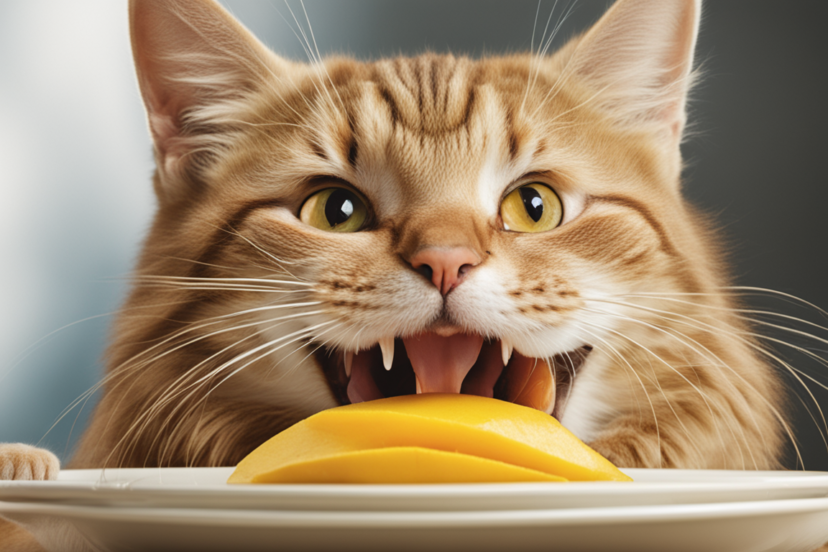 cat eating mango